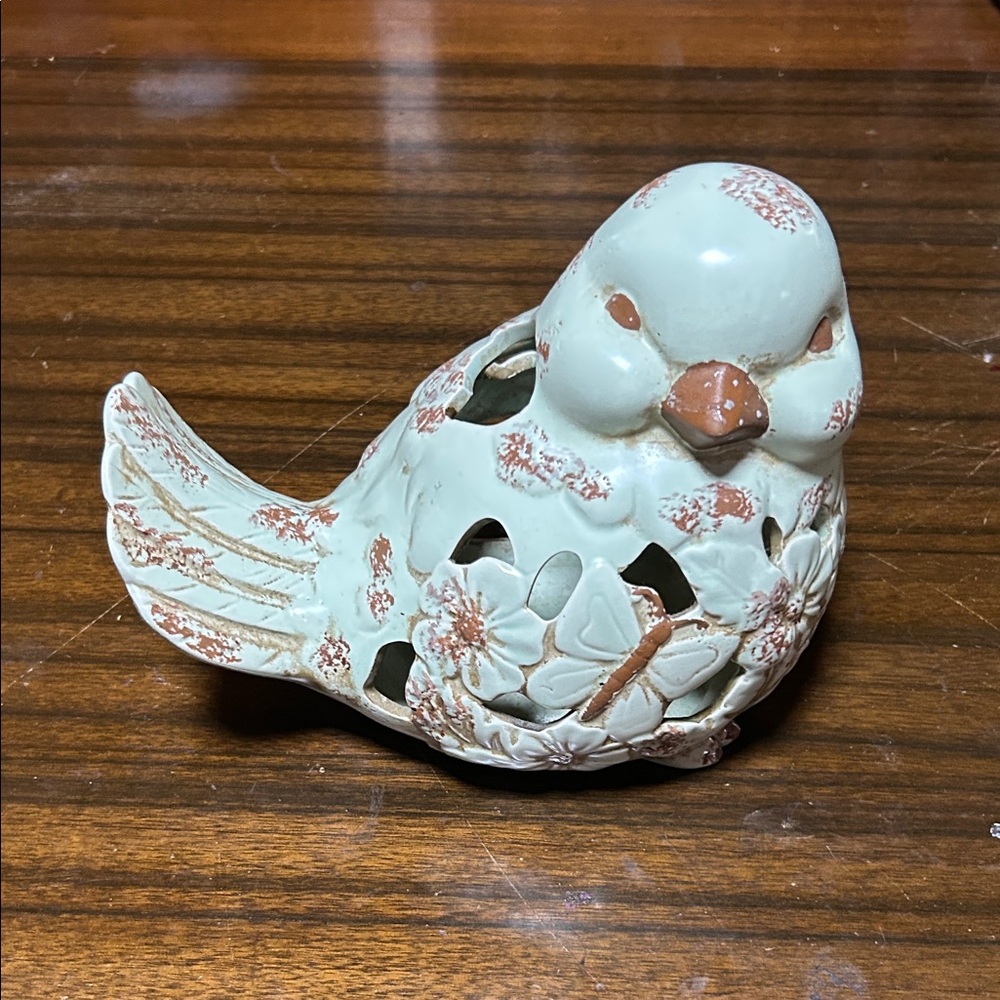 Decorative Ceramic Bird tea light holder- Green and Brown